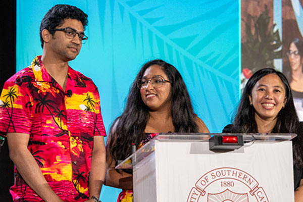 The CHEST Challenge 2023 team from University of Southern California, from left: Mishaal Talish, MD; Navi Kaur, MD; and Linda P. Vien, MD
