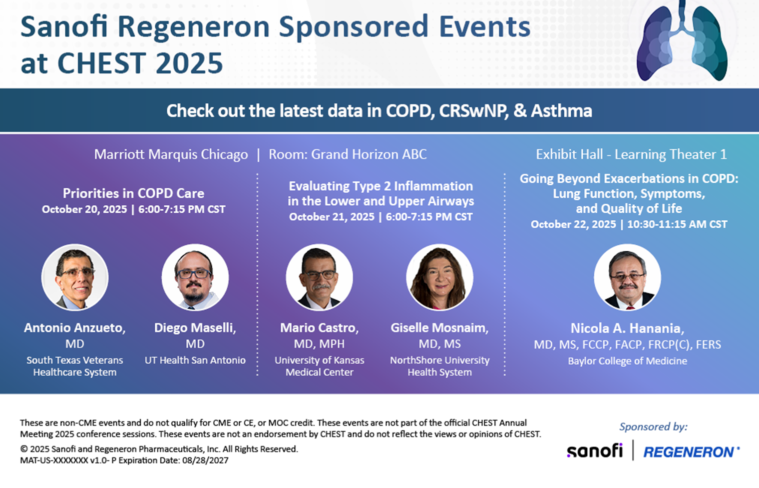Join Sanofi & Regeneron for two symposia and a learning theater with pulmonology experts at CHEST 2025