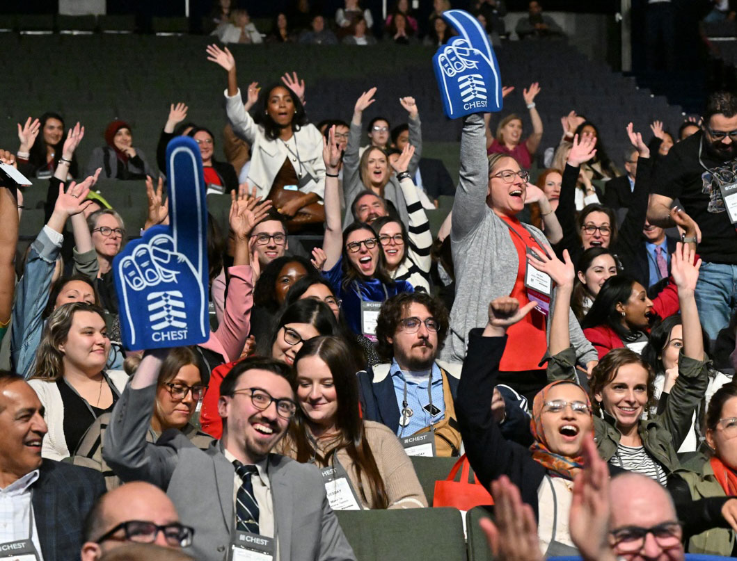 Audience members cheer for a prize giveaway during the 2025 CHEST Challenge Championship.