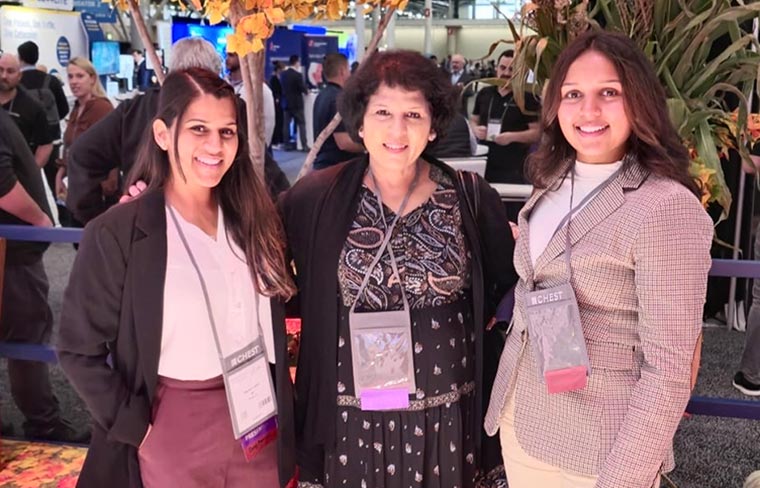 Manavi Johri, MD; Shilpa Johri, MD, FCCP; and Mohini Johri explore the Exhibit Hall during CHEST 2024 in Boston.